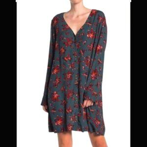 Madewell Floral Button Up Front Easy Dress In Dark Green Multi Size S EUC